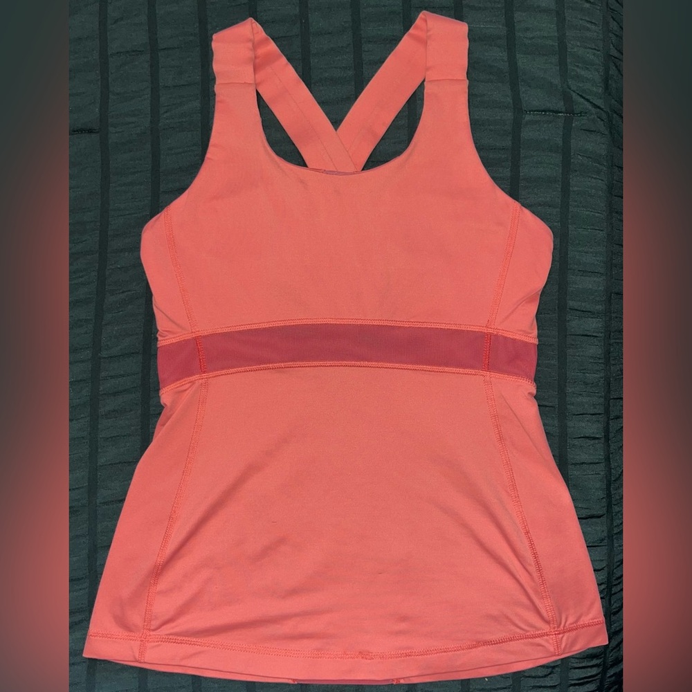 Coral Lululemon tank top swift mesh criss cross wide strap Size 6